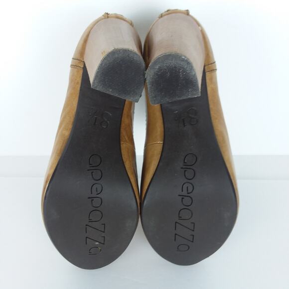 Apepazza Pavia Bootie 8.5 Tan Chunky Heel Distressed Leather Peeptoe Shoes Y2K‎ - Picture 10 of 12